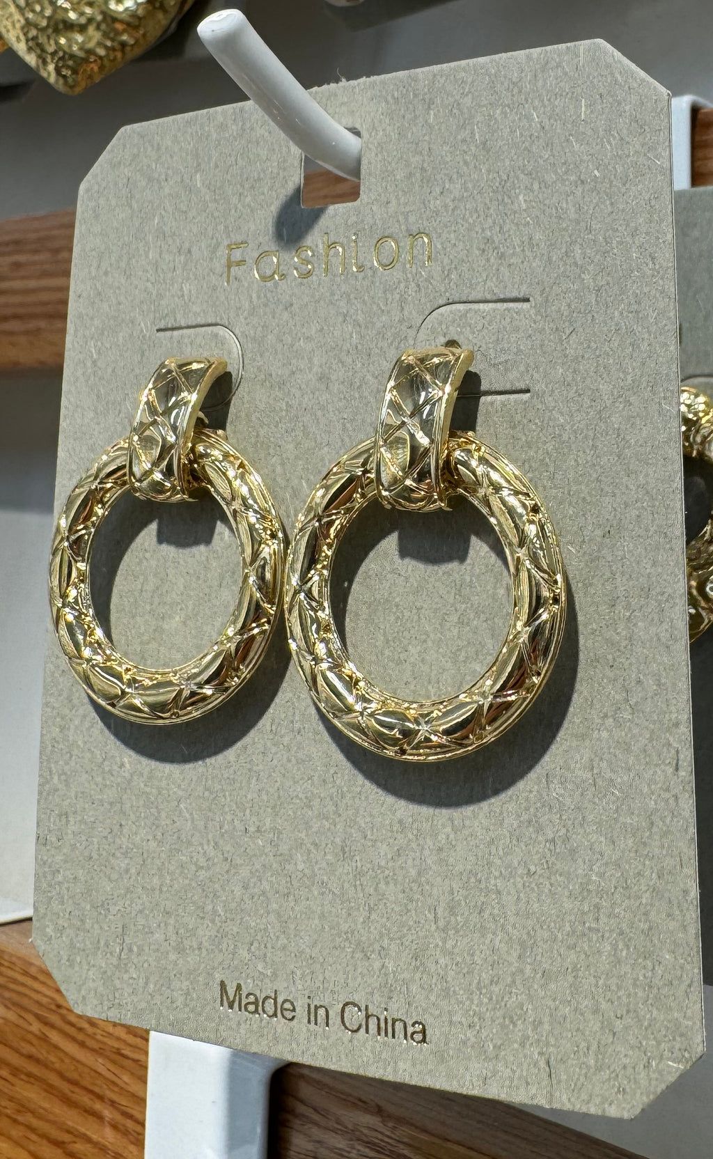 Textured Ring Drop Earrings - W3-0038