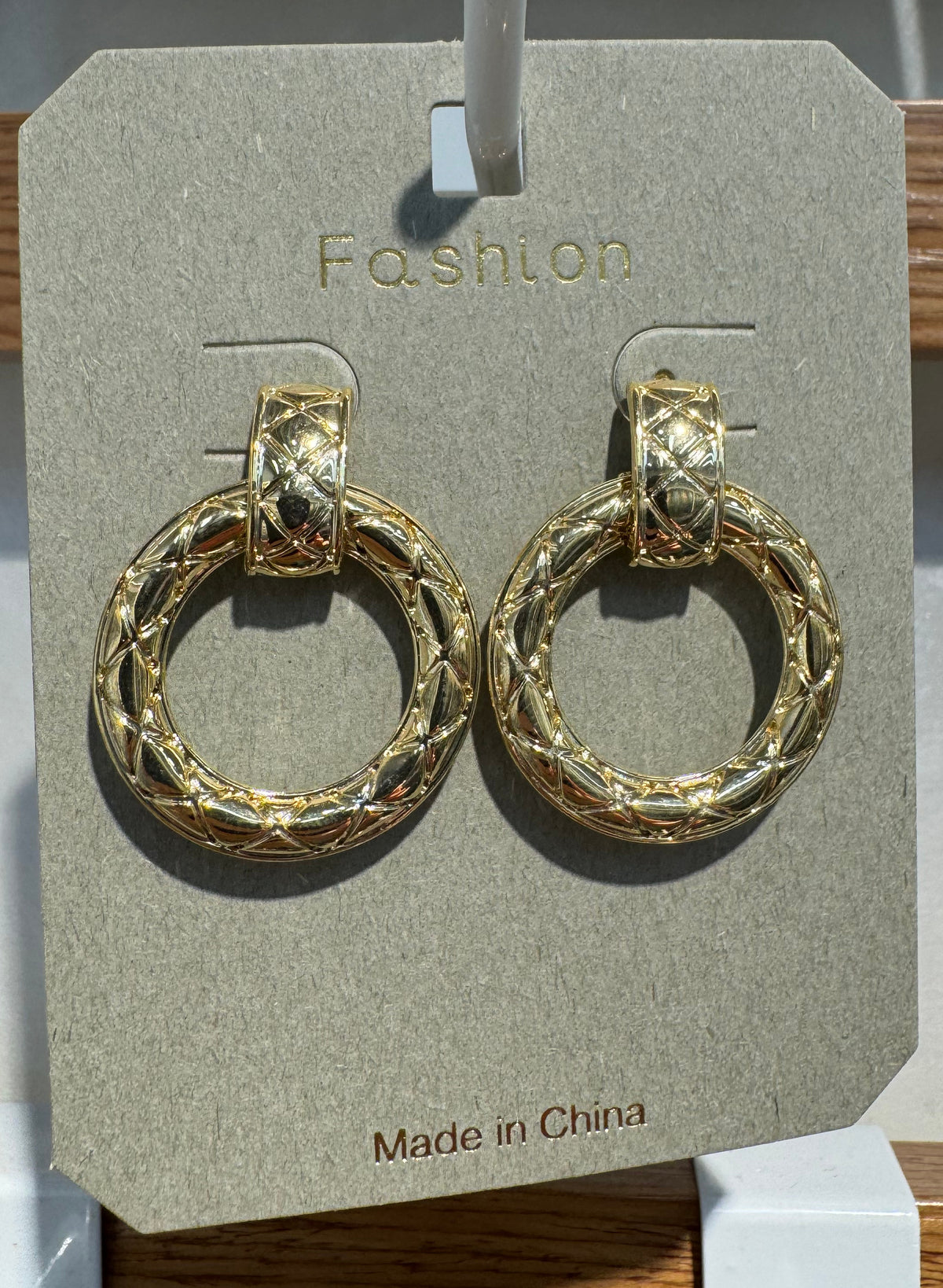 Textured Ring Drop Earrings - W3-0038