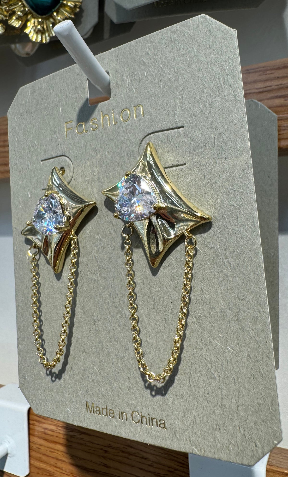 Sparkling Star Chain Earrings - W3-0040