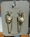 Pearl-Style Hoop Chain Earrings - W3-0042
