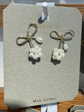 Bow Beaded Flower Drop Earrings - W3-0043
