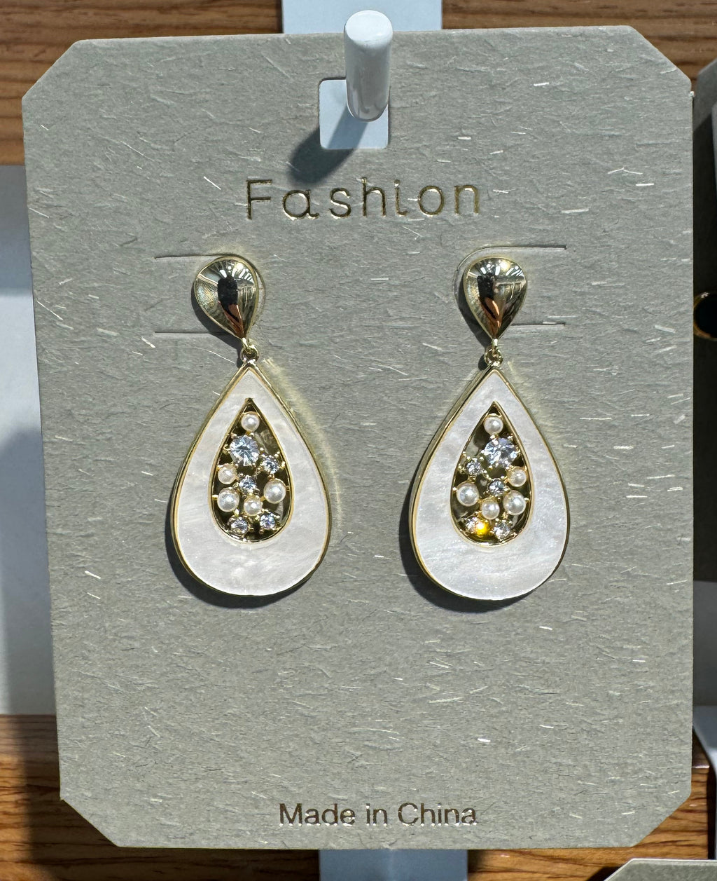 White Sparkle Teardrop Earrings - W3-0045