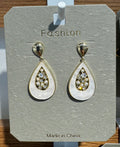 White Sparkle Teardrop Earrings - W3-0045