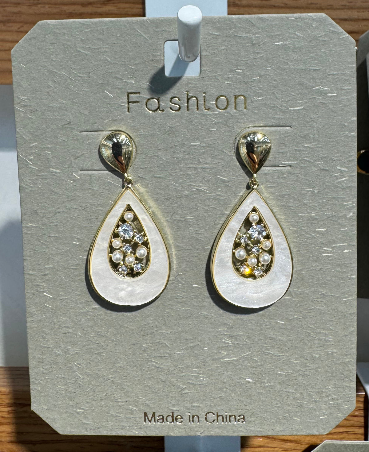 White Sparkle Teardrop Earrings - W3-0045