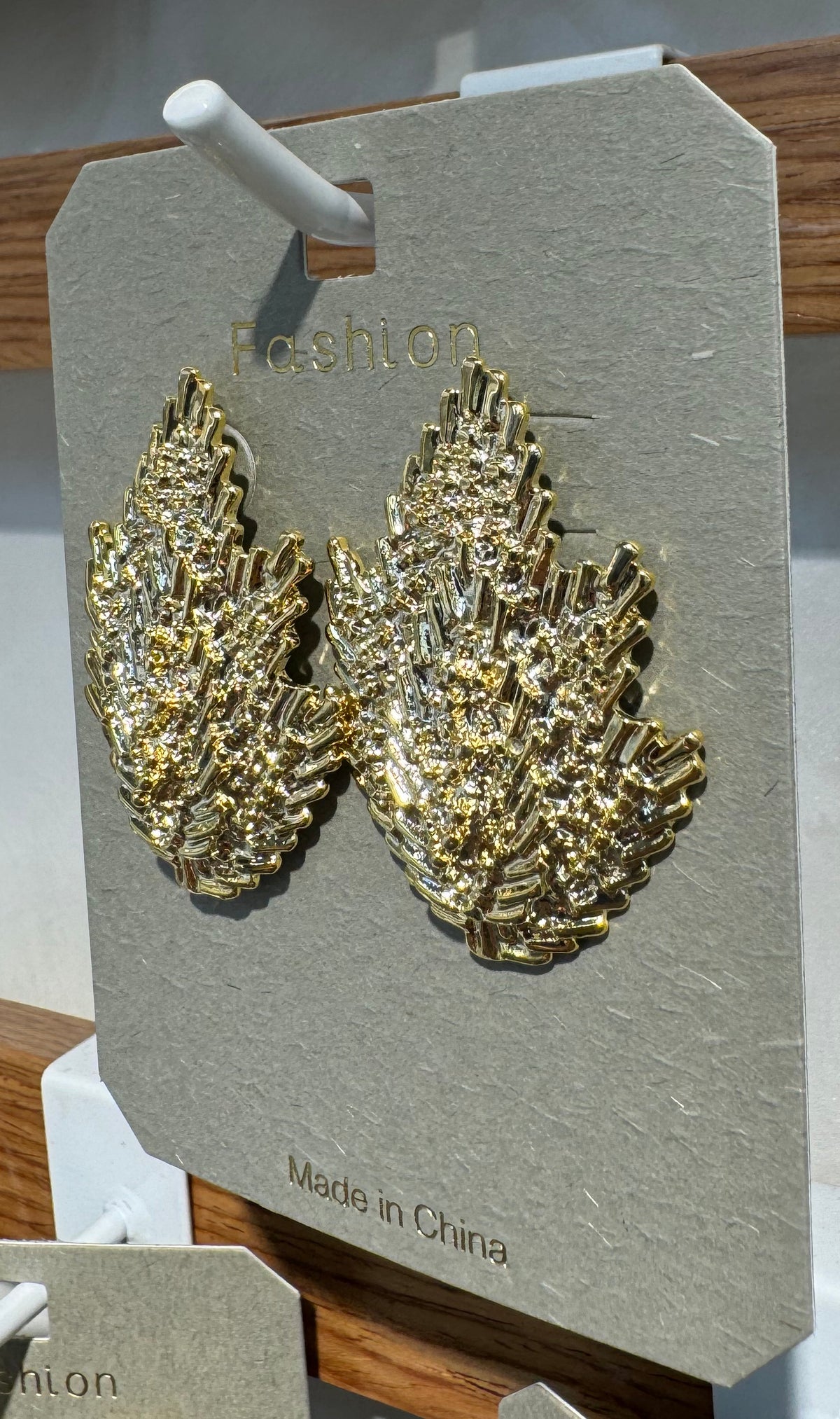 Textured Leaf Statement Earrings - W3-0047