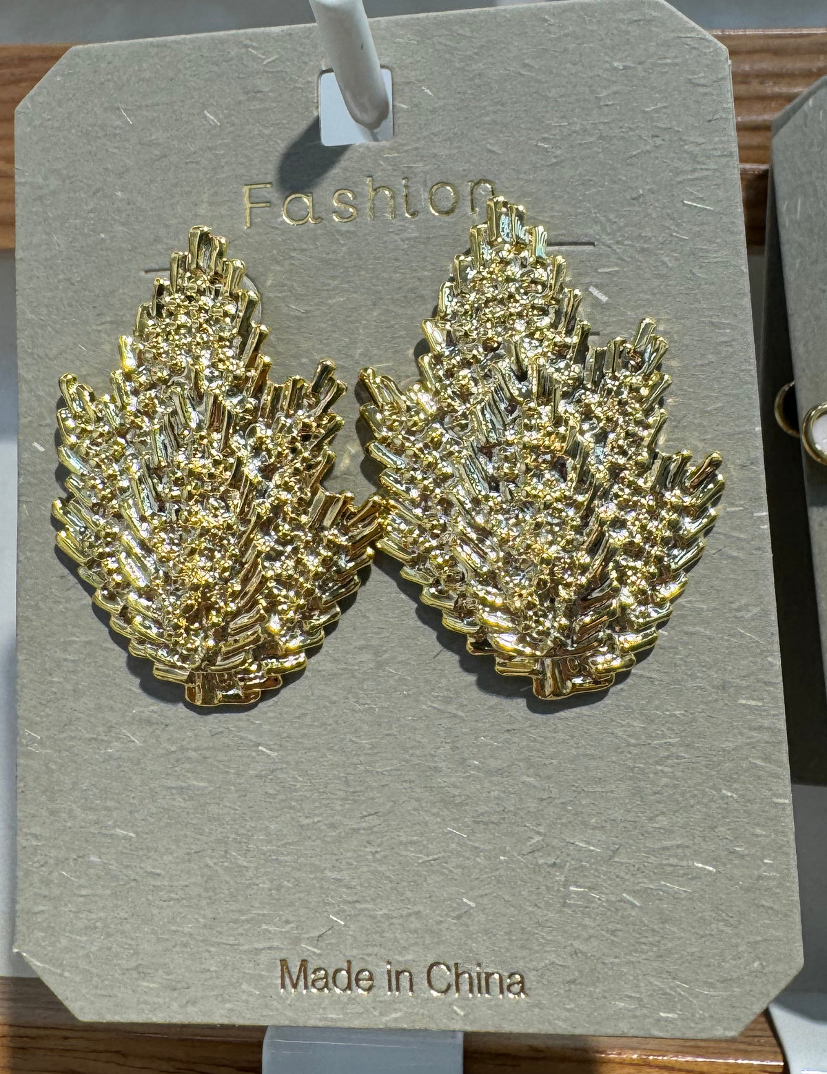 Textured Leaf Statement Earrings - W3-0047