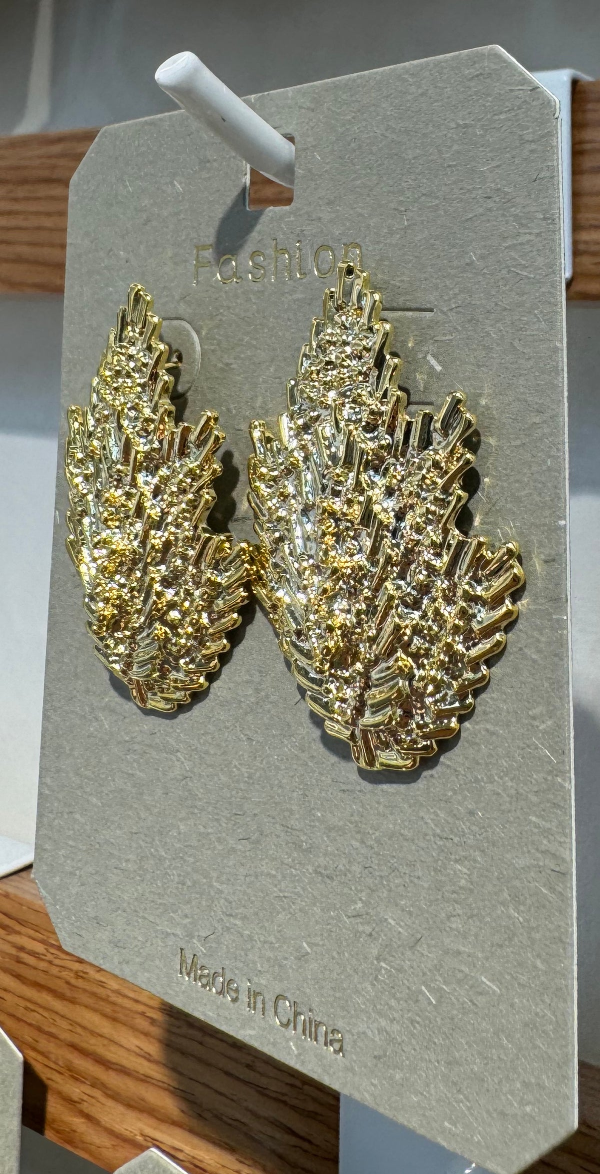 Textured Leaf Statement Earrings - W3-0047