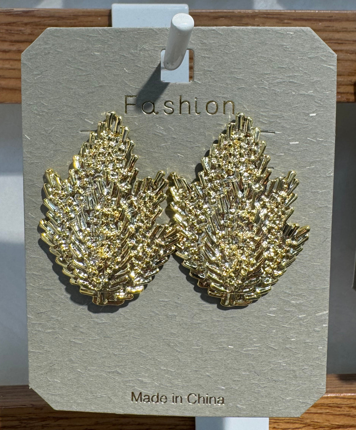 Textured Leaf Statement Earrings - W3-0047