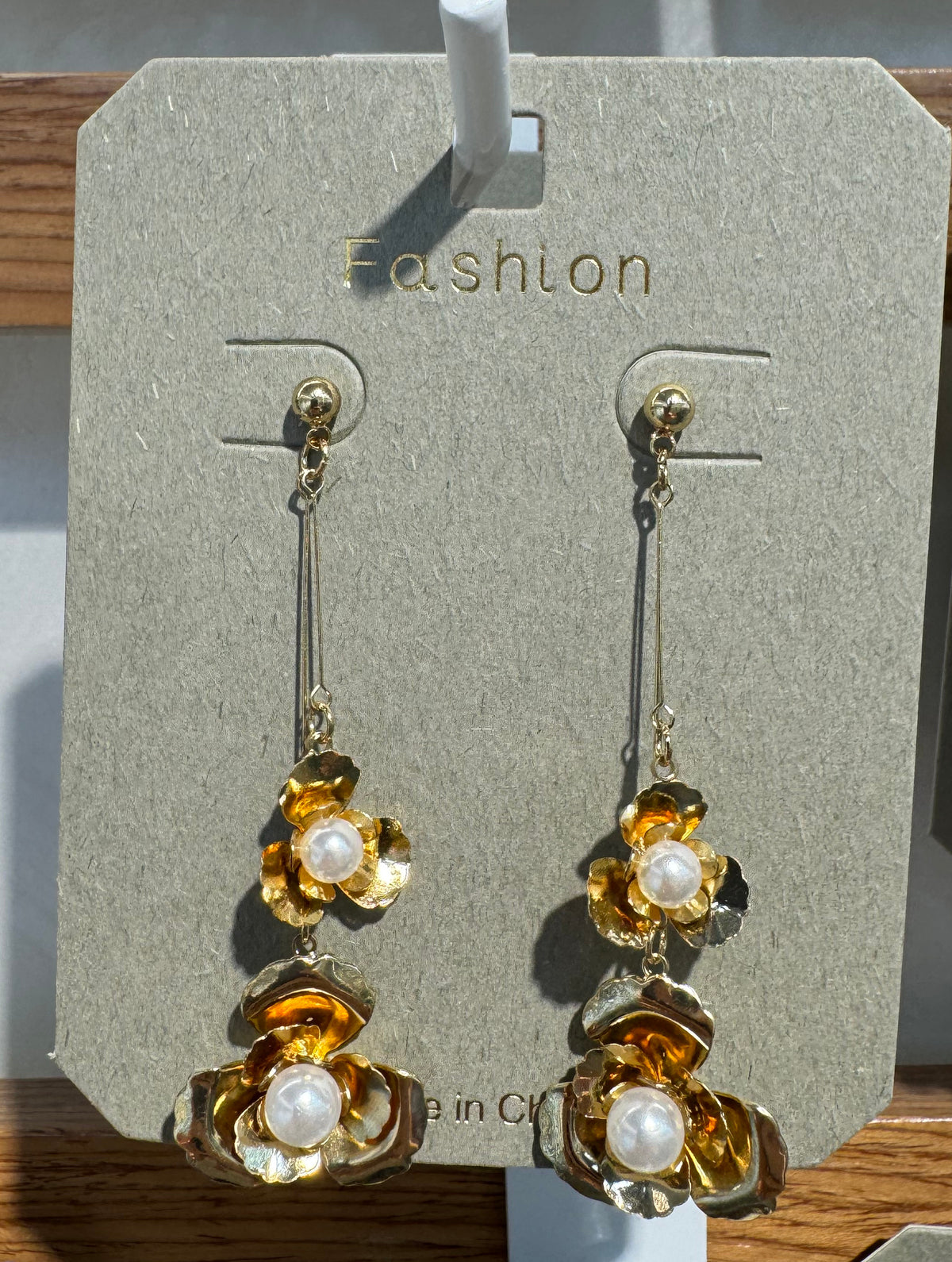 Double Flower Beaded Drop Earrings - W3-0048