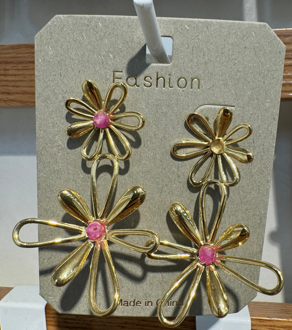 Pink Center Daisy Drop Earrings - W3-0050