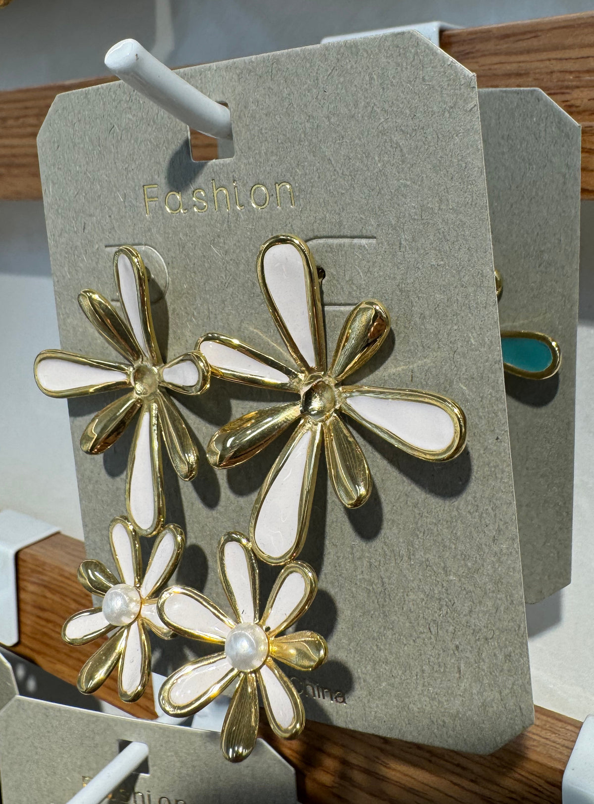 White Petal Double Flower Earrings - W3-0052