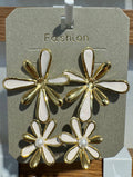White Petal Double Flower Earrings - W3-0052