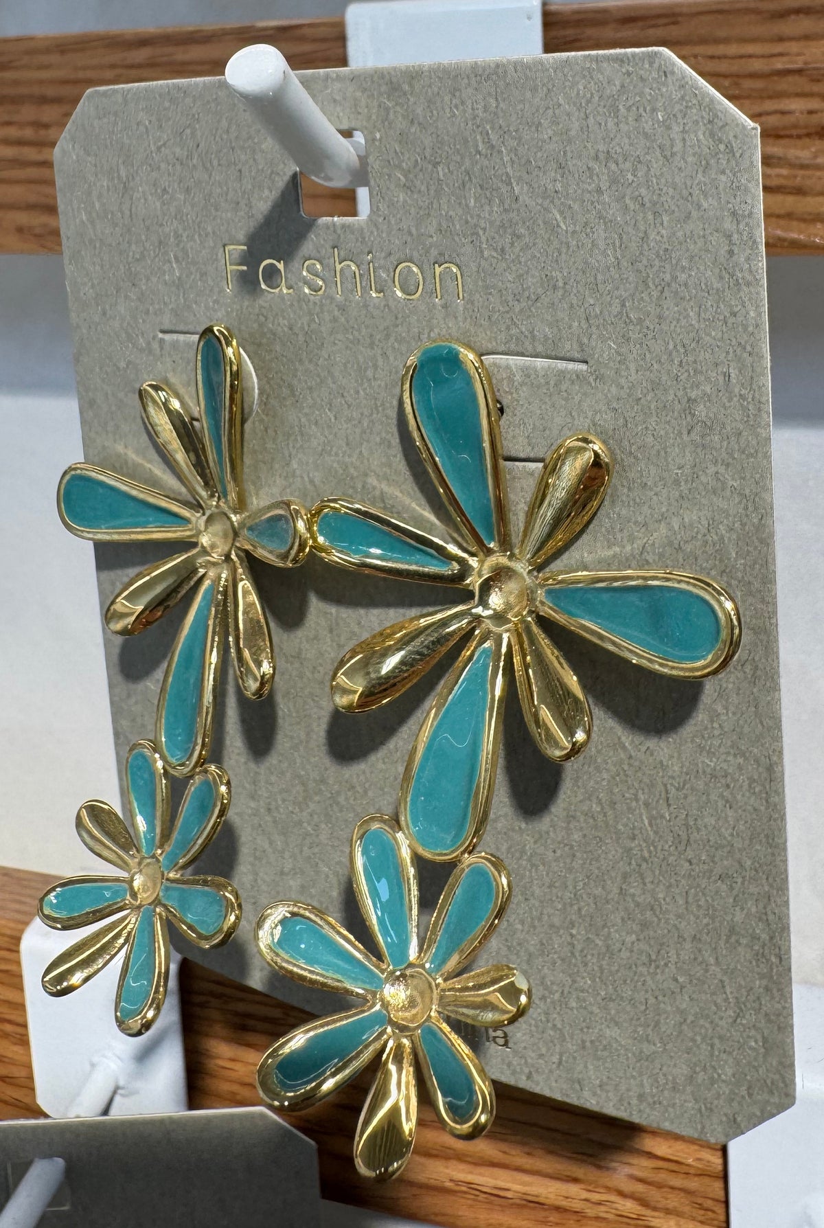 Teal Petal Double Flower Earrings - W3-0053