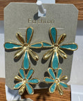 Teal Petal Double Flower Earrings - W3-0053