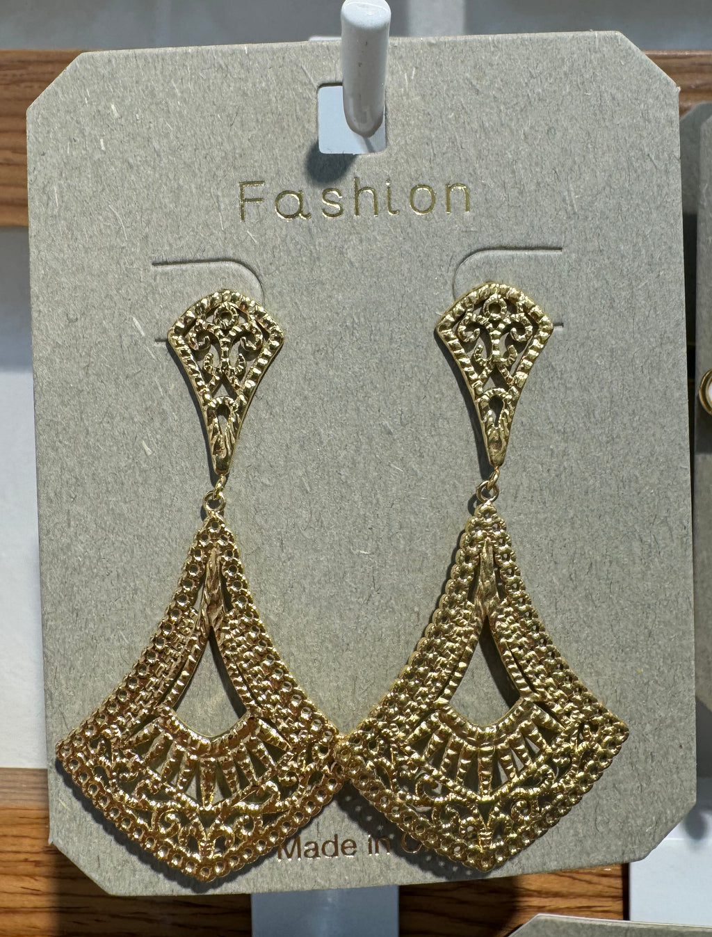 Textured Fan Drop Earrings - W3-0061