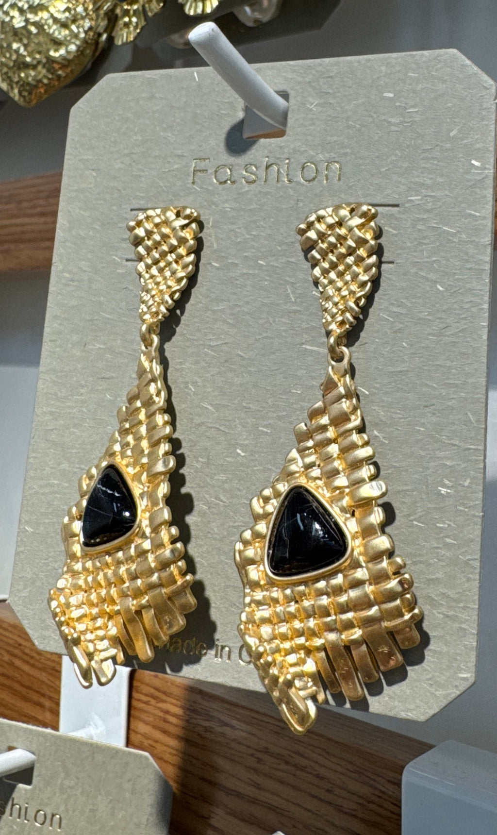 Black Triangle Textured Earrings - W3-0065