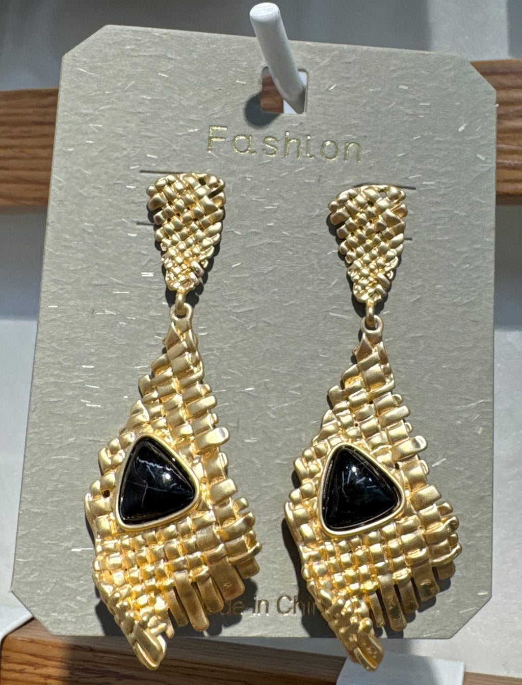 Black Triangle Textured Earrings - W3-0065
