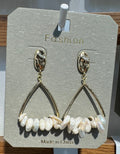 White Bead Teardrop Frame Earrings - W3-0067