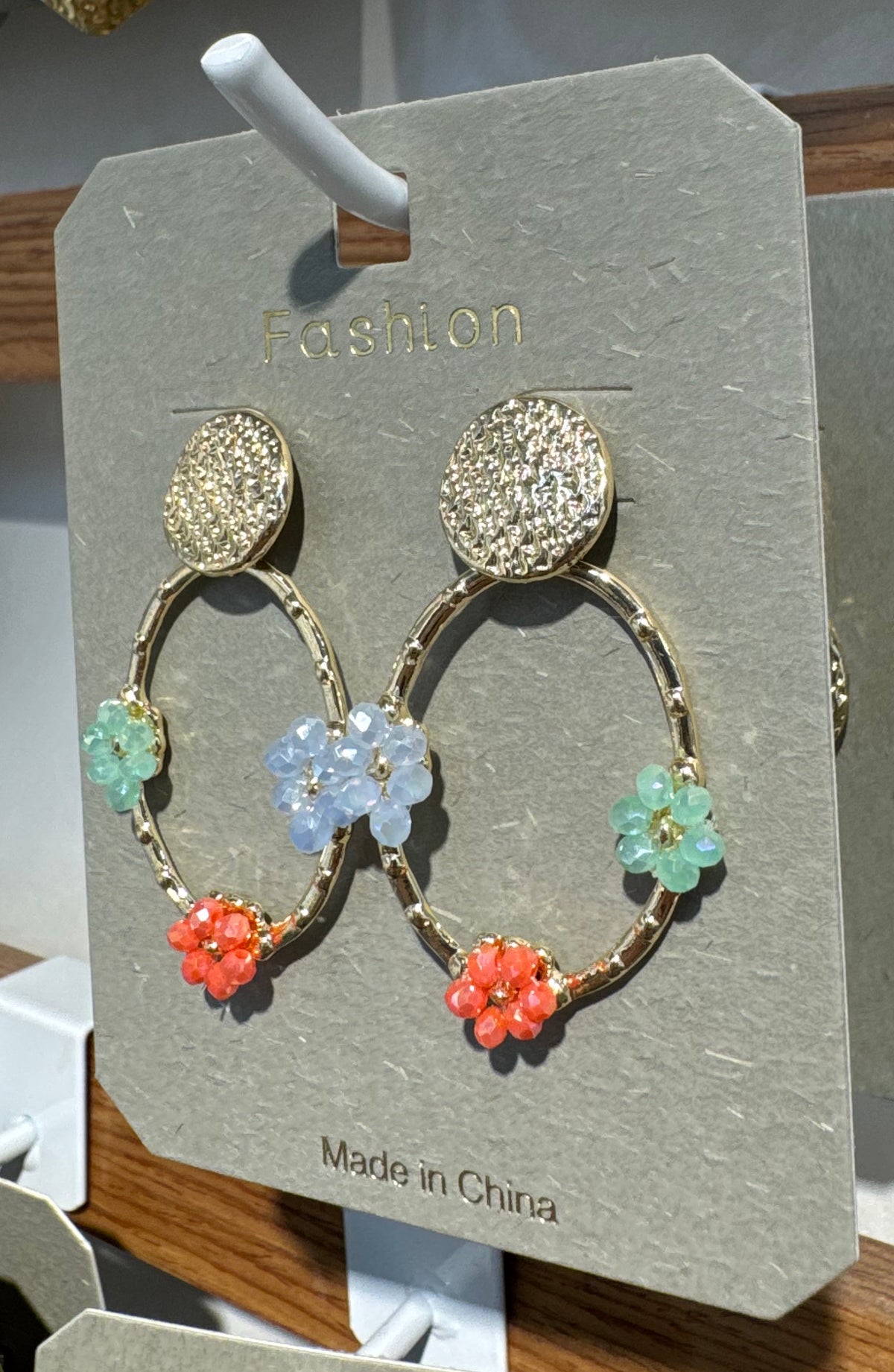 Colorful Beaded Flower Hoop Earrings - W3-0072