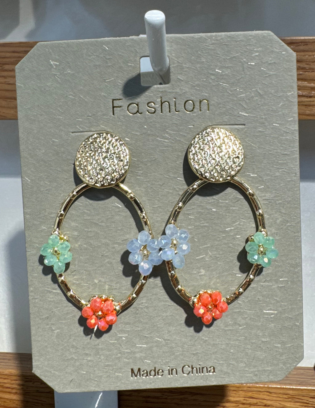 Colorful Beaded Flower Hoop Earrings - W3-0072
