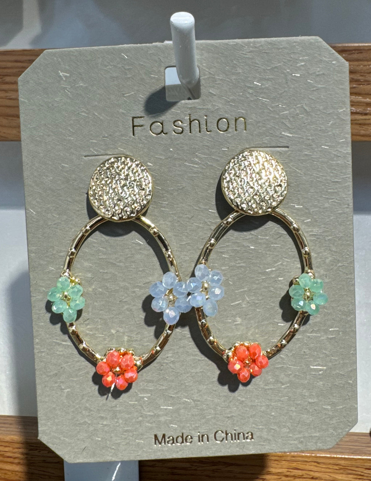 Colorful Beaded Flower Hoop Earrings - W3-0072