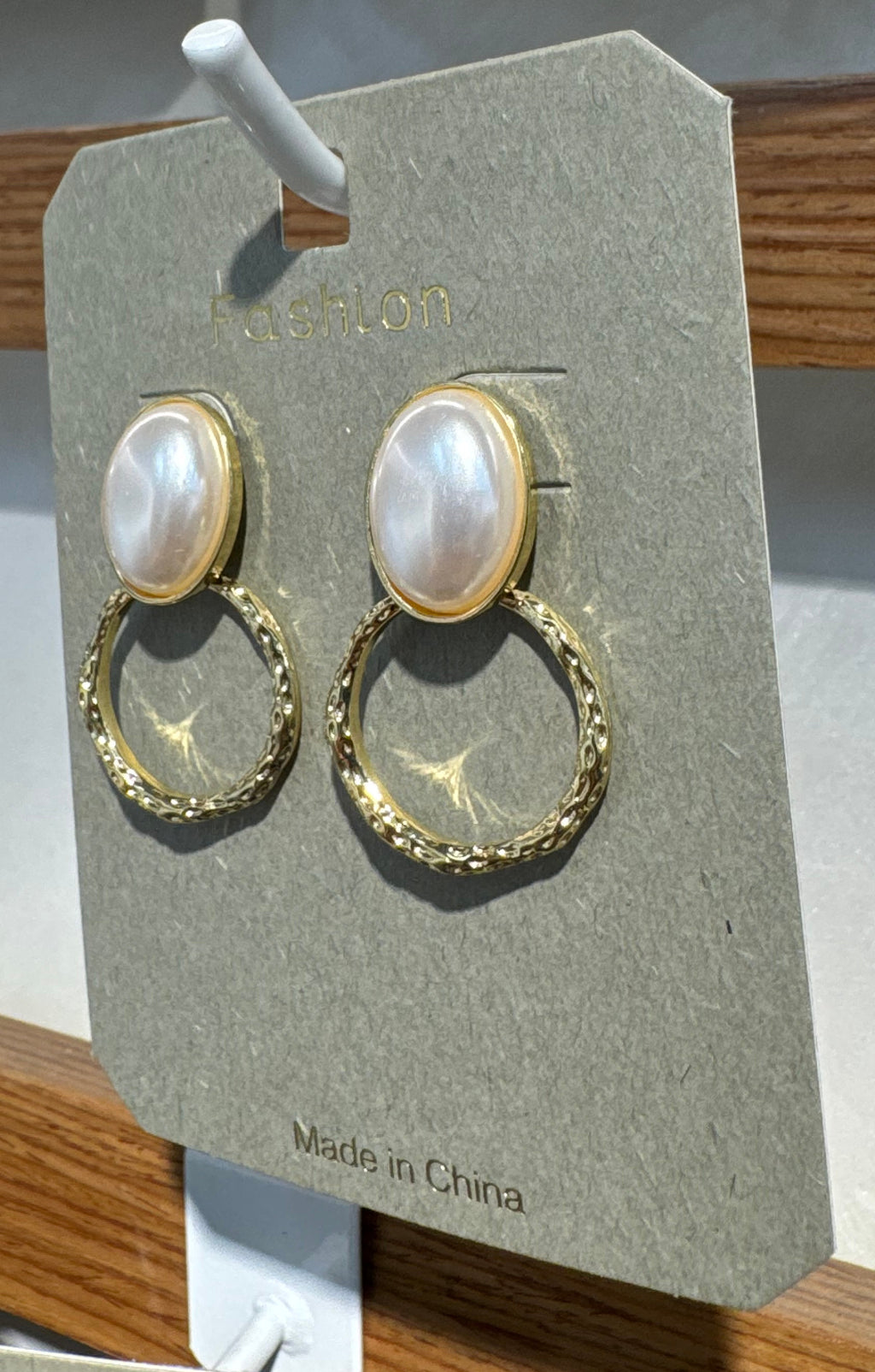 Pearl-Style Oval Ring Drop Earrings - W3-0073