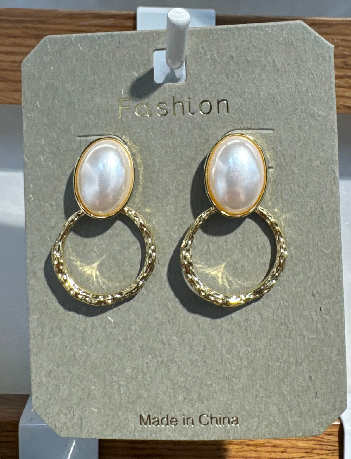 Pearl-Style Oval Ring Drop Earrings - W3-0073