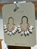 Pink Bead Fringe Hoop Earrings - W3-0074