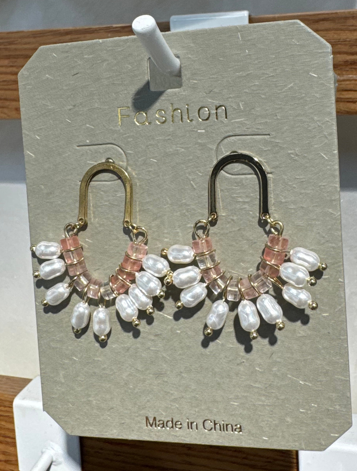 Pink Bead Fringe Hoop Earrings - W3-0074