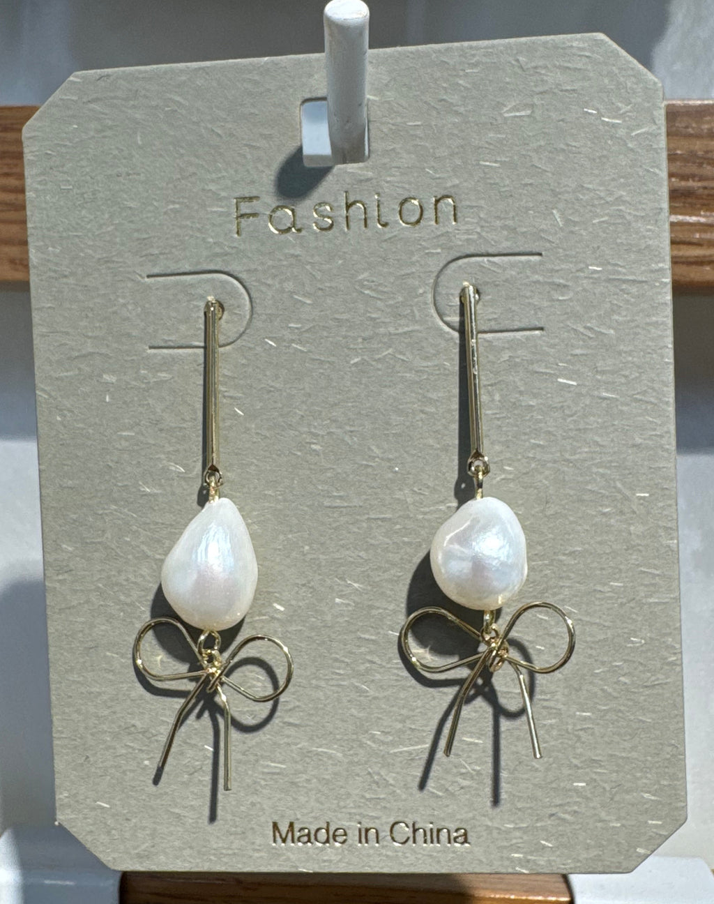 Pearl-Style Bow Dangle Earrings - W3-0076