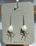 Pearl-Style Bow Dangle Earrings - W3-0076