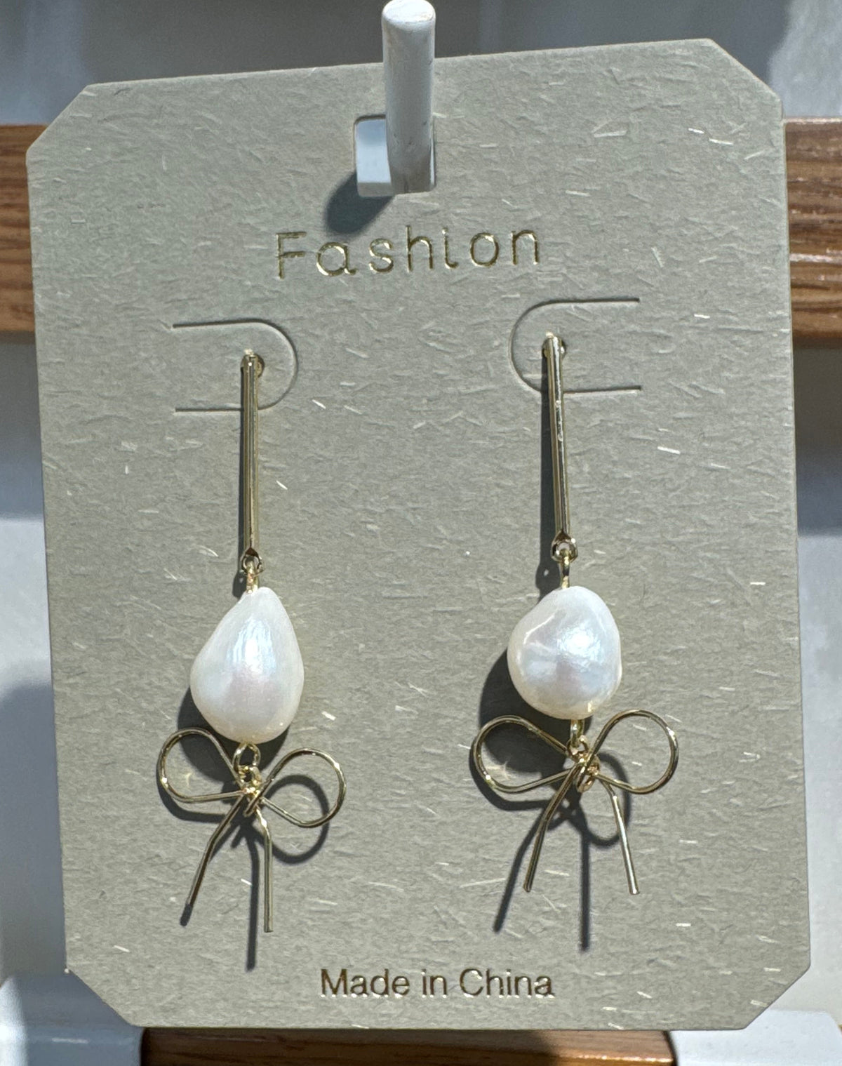 Pearl-Style Bow Dangle Earrings - W3-0076