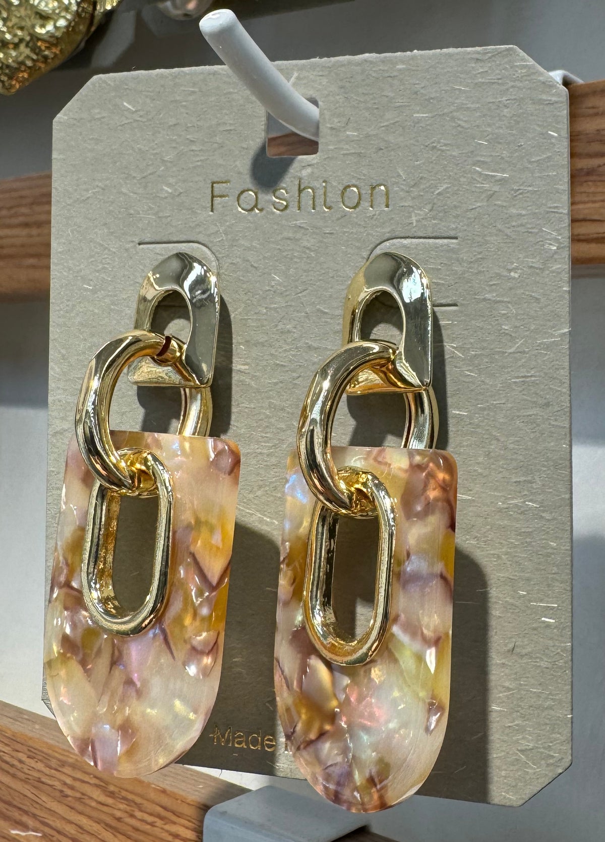 Pink Marbled Shield Drop Earrings - W3-0079