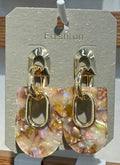 Pink Marbled Shield Drop Earrings - W3-0079