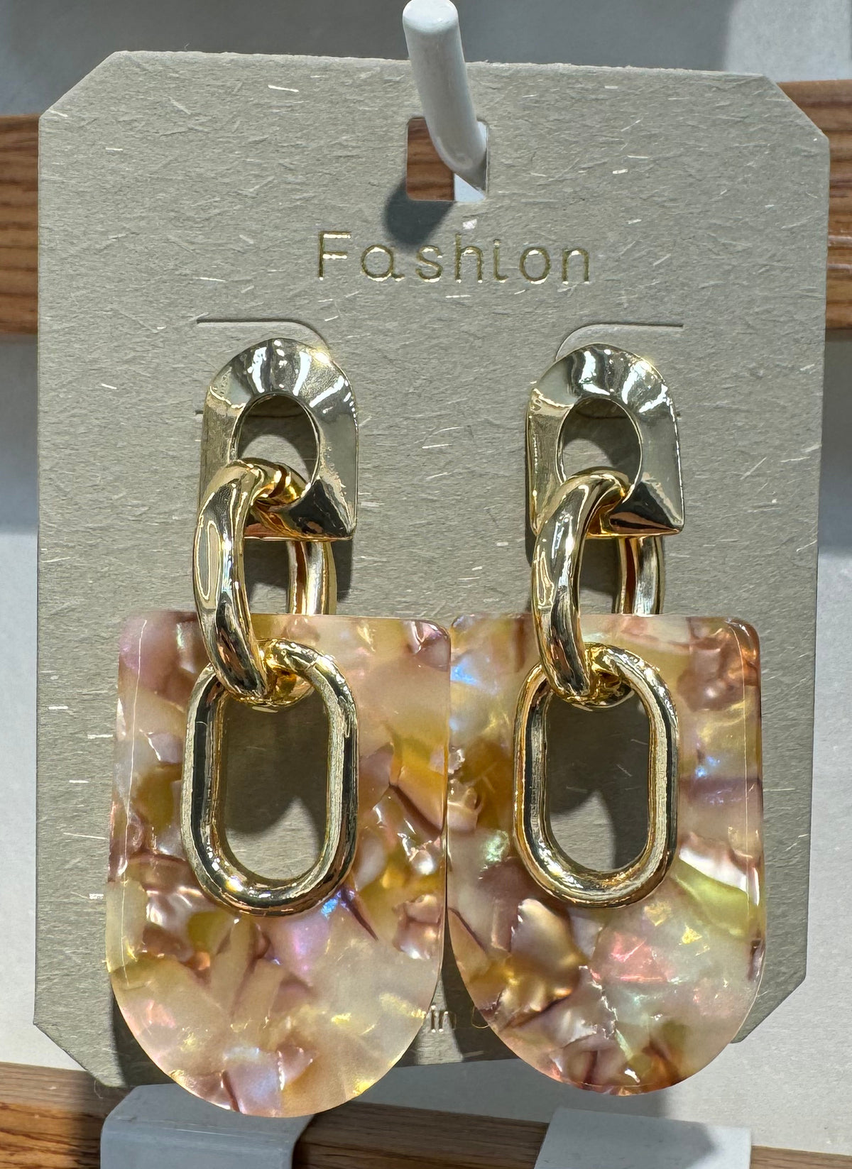Pink Marbled Shield Drop Earrings - W3-0079