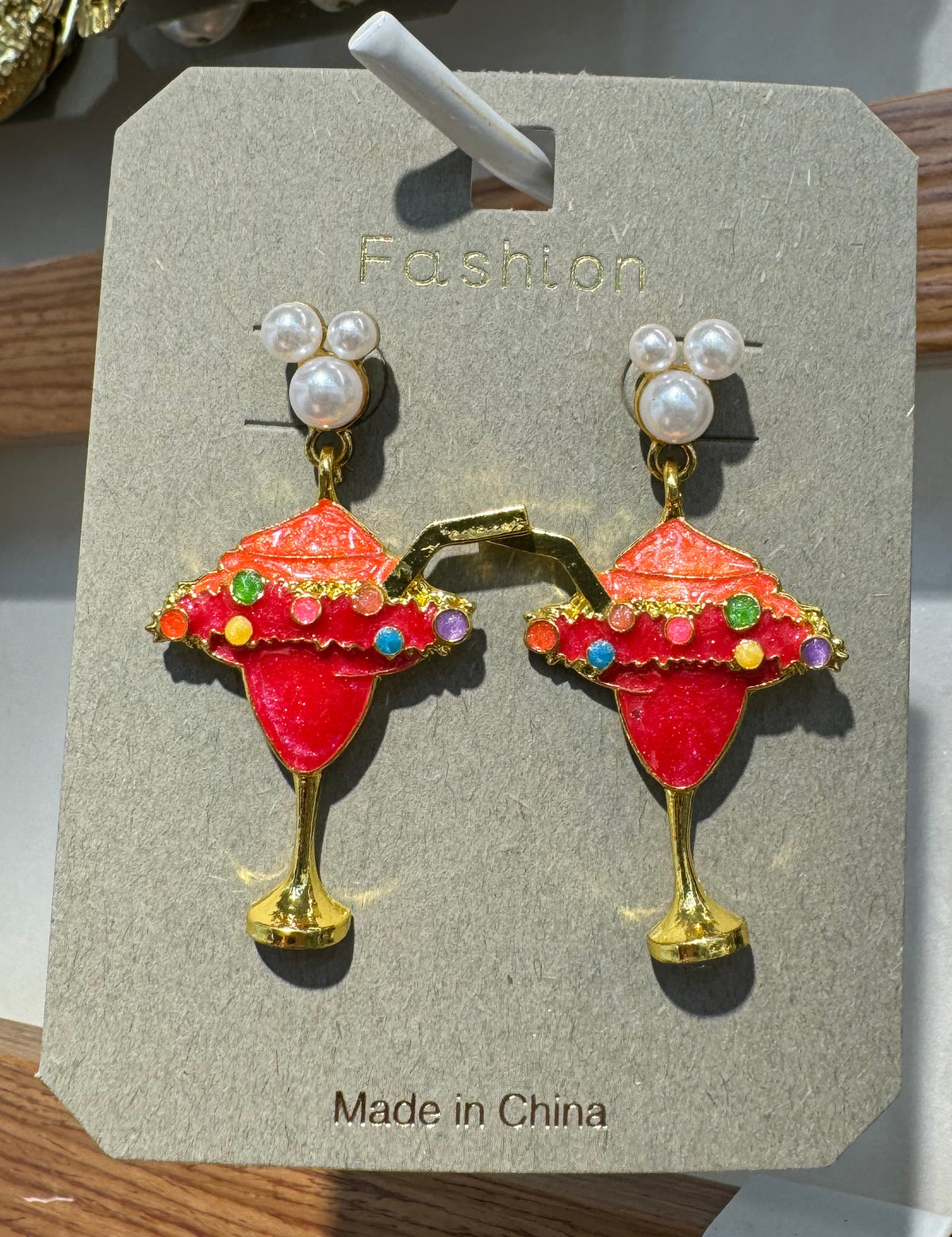 Colorful Cocktail Glass Earrings - W3-0080