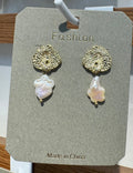 Textured Disc Pearl-Style Earrings - W3-0085