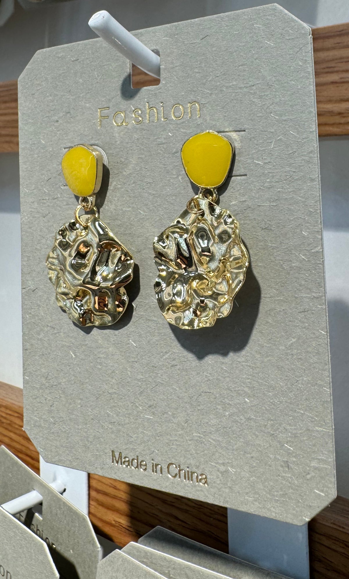 Yellow Stud Textured Disc Earrings - W3-0087