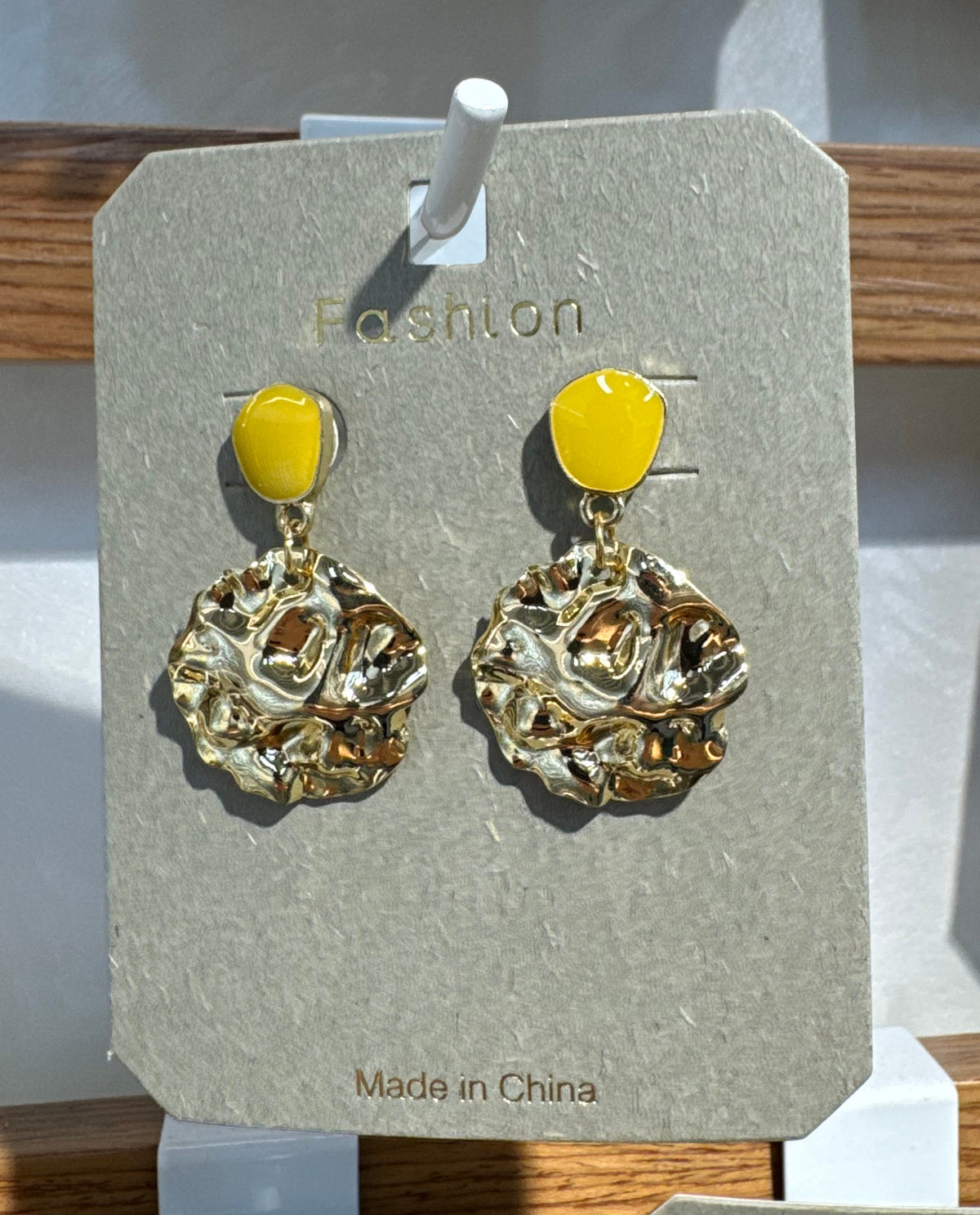 Yellow Stud Textured Disc Earrings - W3-0087