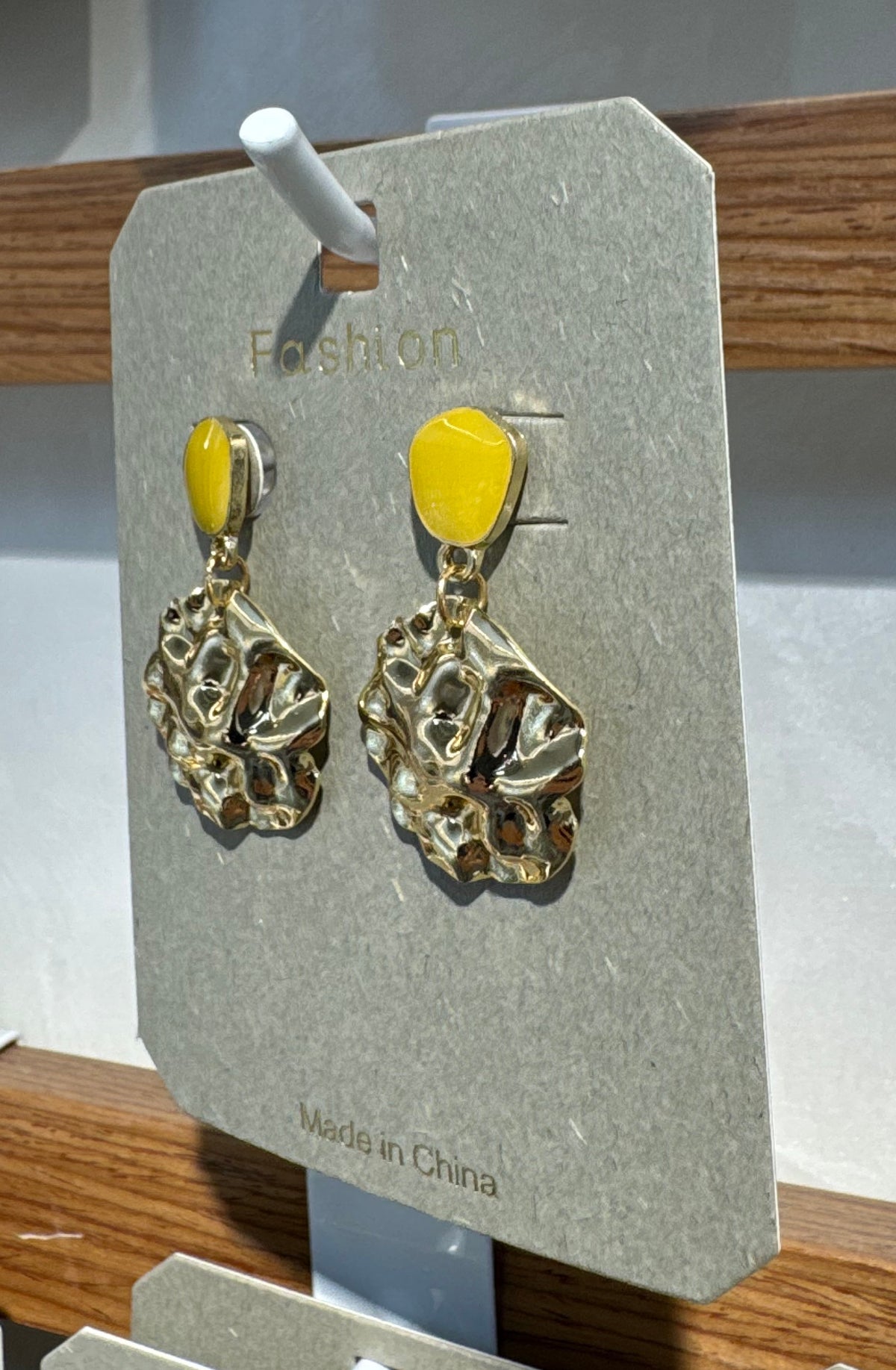 Yellow Stud Textured Disc Earrings - W3-0087