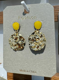 Yellow Stud Textured Disc Earrings - W3-0087