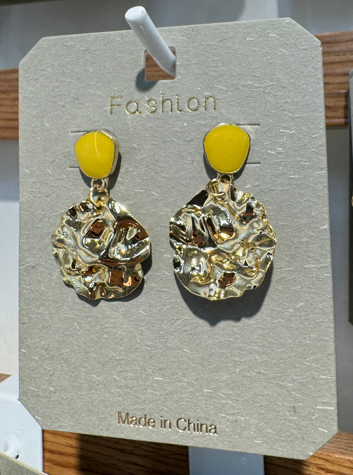 Yellow Stud Textured Disc Earrings - W3-0087