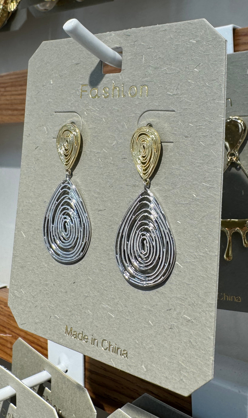 Two-Tone Spiral Teardrop Earrings - W3-0088