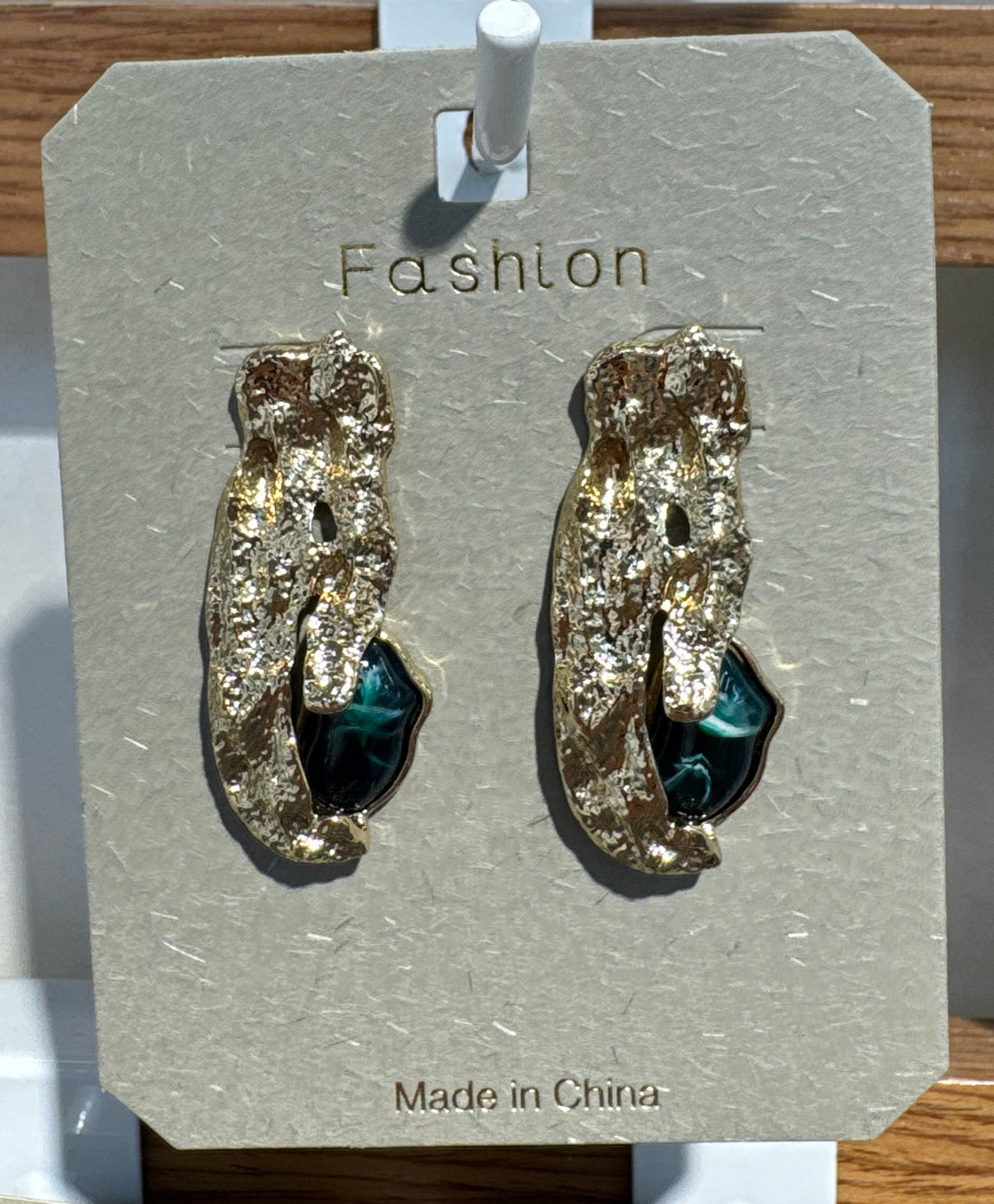Green Accent Sculptural Earrings - W3-0089