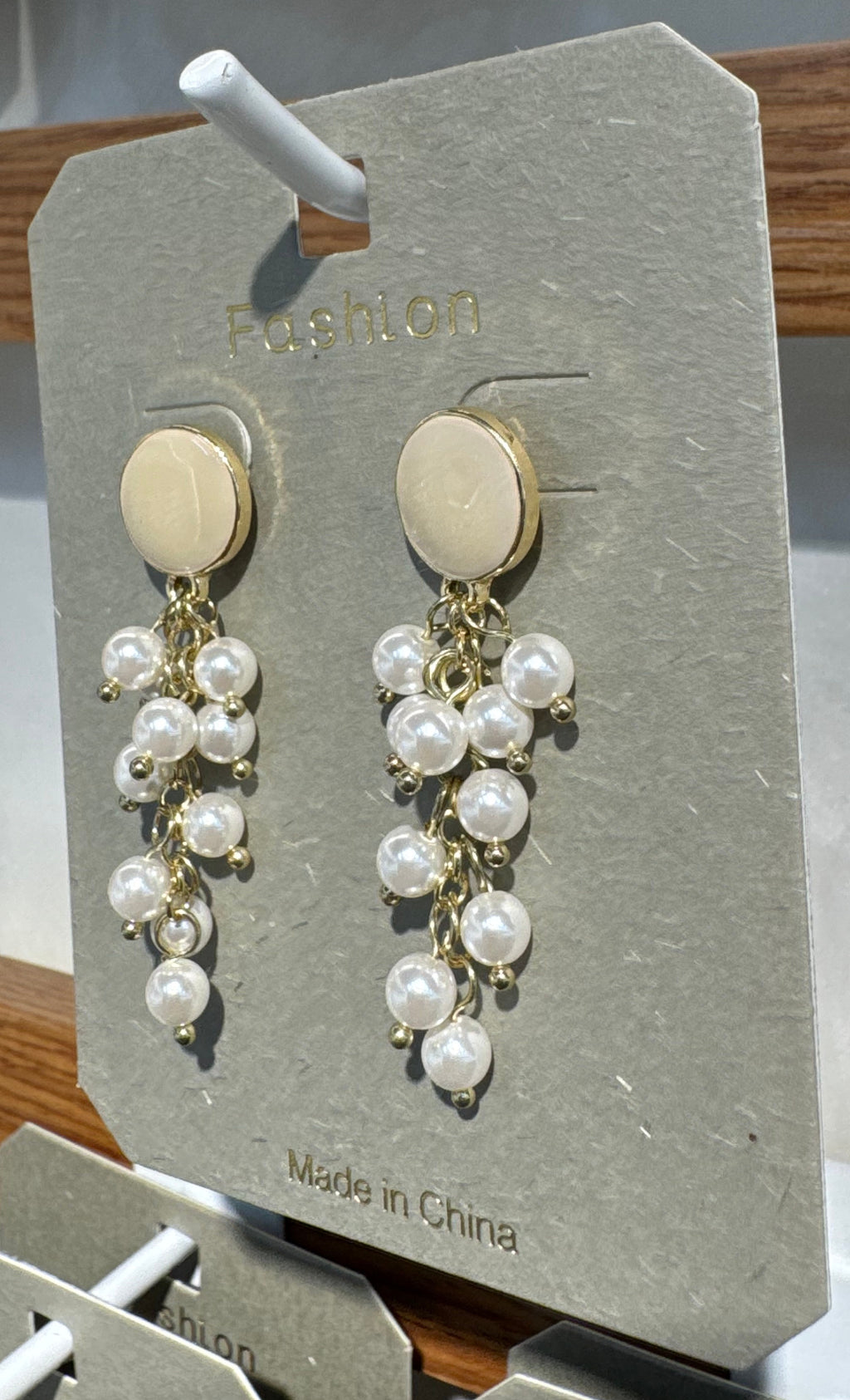 Pearl-Style Cluster Drop Earrings - W3-0094