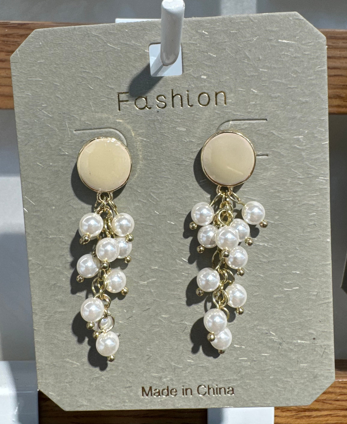 Pearl-Style Cluster Drop Earrings - W3-0094