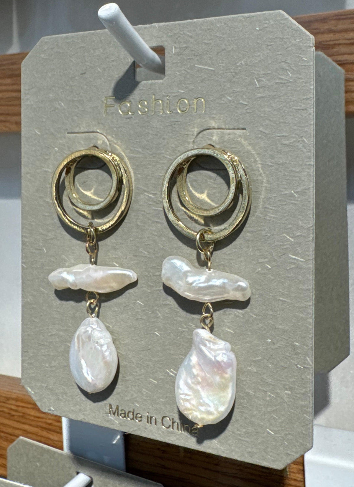 Iridescent Bead Ring Drop Earrings - W3-0095
