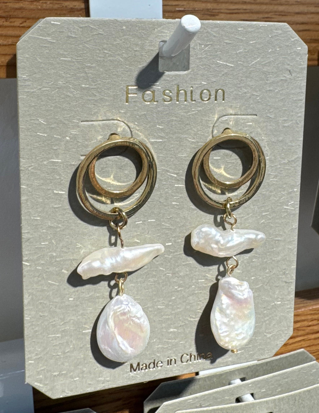 Iridescent Bead Ring Drop Earrings - W3-0095