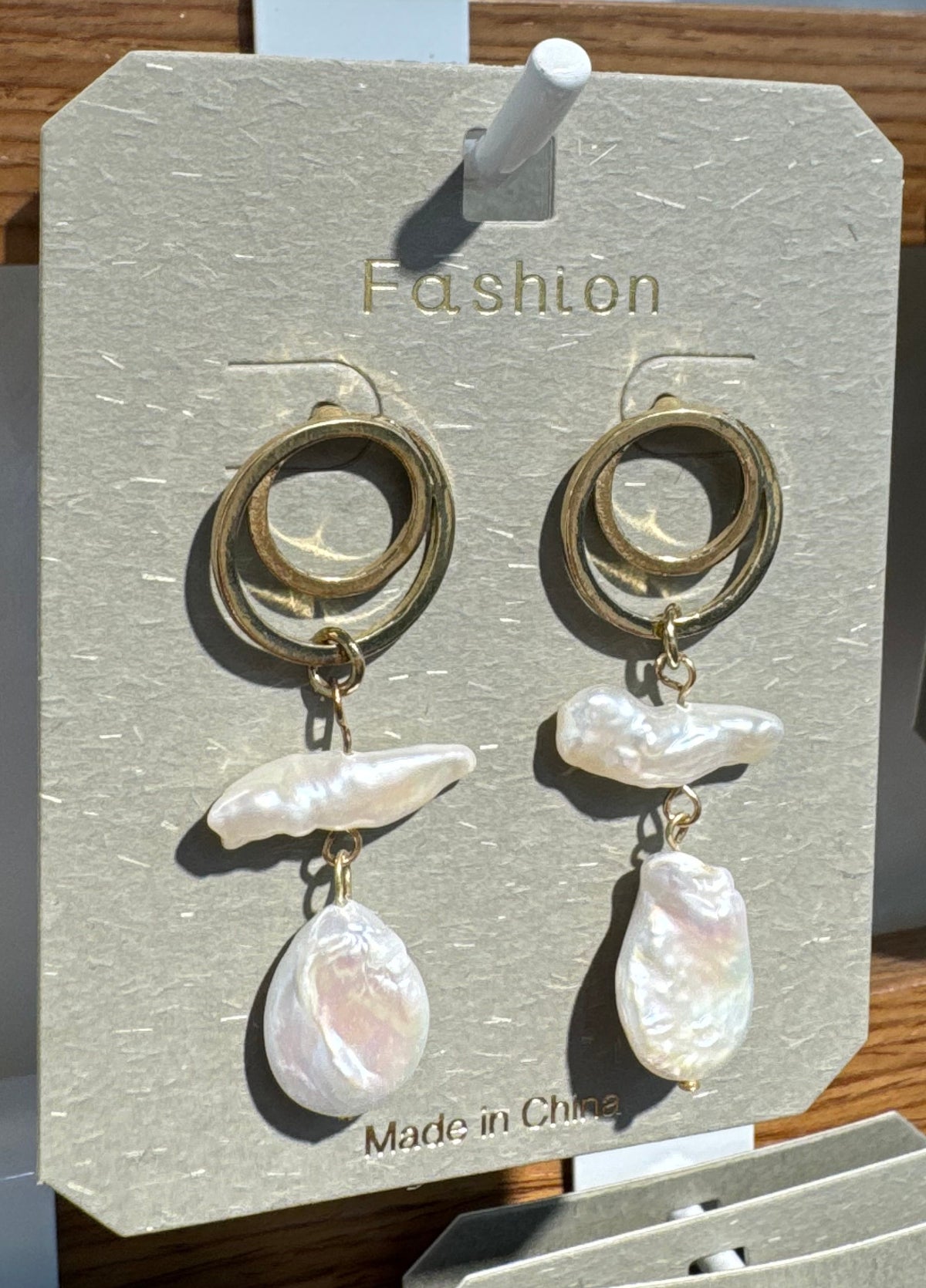 Iridescent Bead Ring Drop Earrings - W3-0095