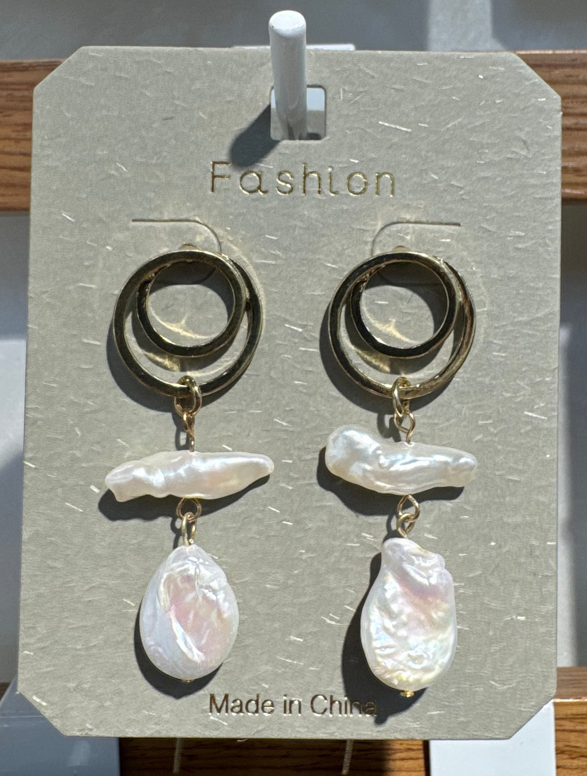 Iridescent Bead Ring Drop Earrings - W3-0095